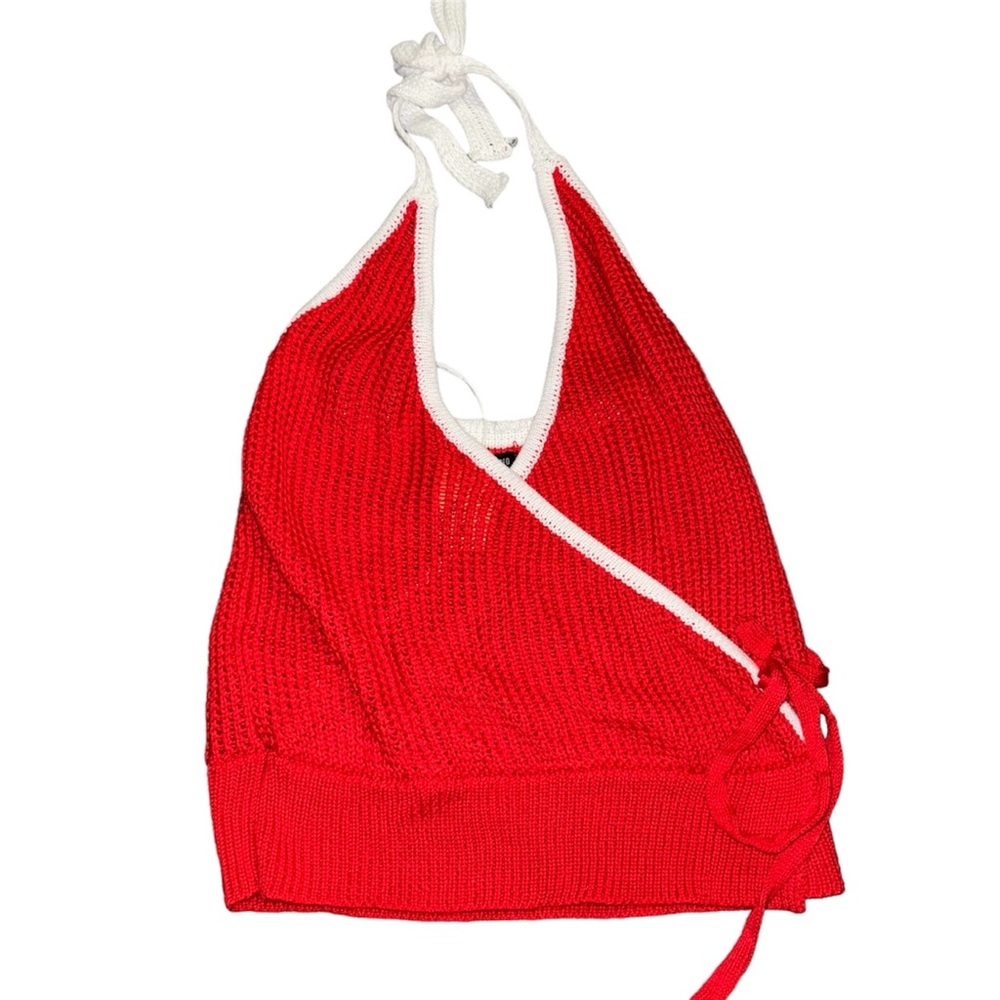 Robertson + Rodeo Crochet Knit Sleevless V-neck Faux Wrap Halter Top